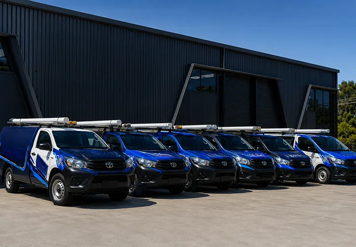 Our plumbing vans lined up before a Kings Langley shift
