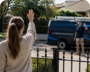 Customer waving goodbye to a plumber in Kings Langley